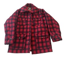 Vintage Woolrich Buffalo Plaid Coat Jacket 40 Red Black 80s Wool Mackinaw
