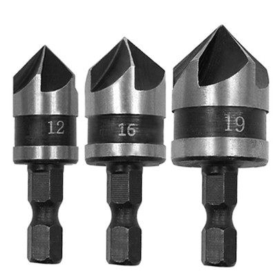 3 Stücke Kegelsenker Set Ø 12-19 mm Sechskant Senker Bohrer 90°Center Punch Tool