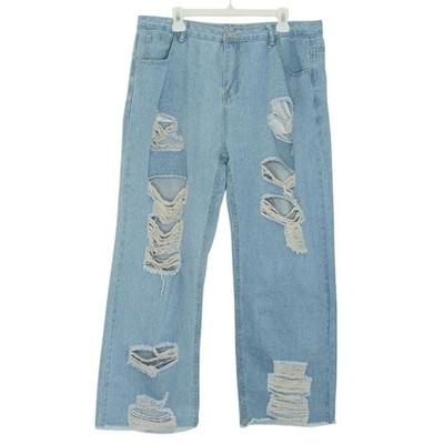 Women s Plus Size Light Wash Distressed Ripped Jeans 3XL Streetwear Grunge