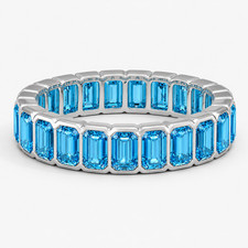 925 Sterling Silver Swiss Blue Topaz Emerald Cut 5x3mm Bezel Set Eternity Ring