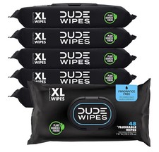 DUDE Wipes - Flushable Wipes - 6 Pack, 288 Wipes - Unscented XL Adult Wipes