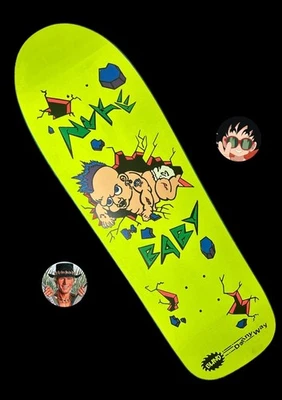 RARE Danny Way Nuke Baby Neon Yellow Shaped Screened Blind Skateboard Deck 9.7”