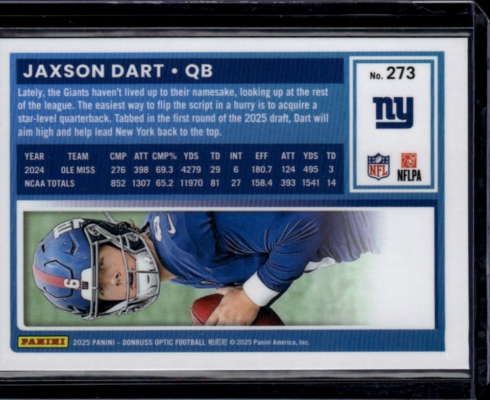 2025 Donruss Optic Jaxson Dart #273 New York Optic Jaxson Dart #273 RC New York Giants