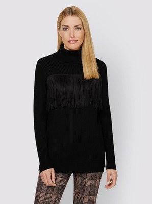 Pullover schwarz 38 Rick Cardona Damen Rollkragenpullover mit Fransen 2.4502