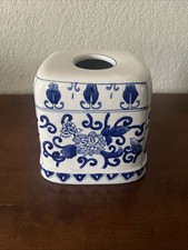 Porcelain Tissue Box Cover Holder Blue and White Chinoiserie
