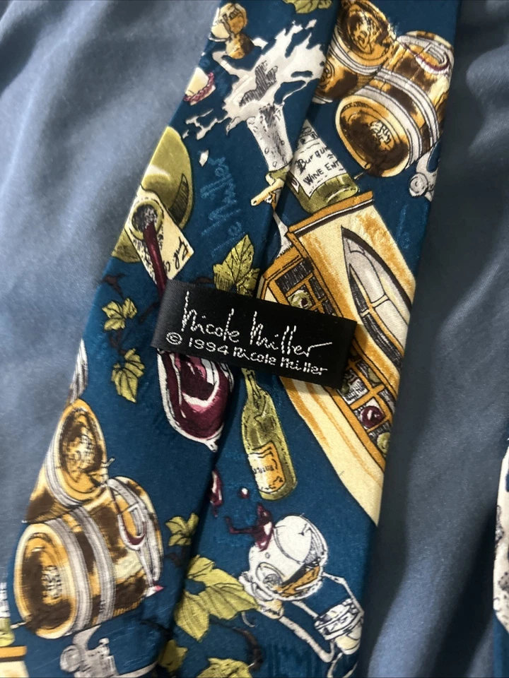 Nicole Miller Neck Tie Vintage 1994 Champagne Food & Wine Hand Sewn 100% Silk - Image 4 of 4