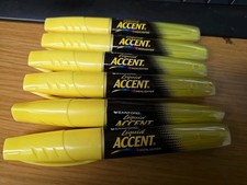 6 New Sanford Liquid YELLOW Accent Highlighters, Chisel Tip Vibrant Ink