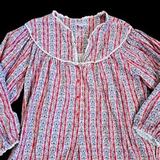 Lanz Of Salzburg Flannel Nightgown Size 2X Cotton Red Hearts Flowers Knee Length