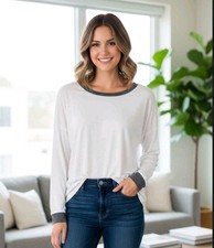 Treasure & Bond White Grey Charcoal Combo Long Sleeve Crew Neck Top Size S 349