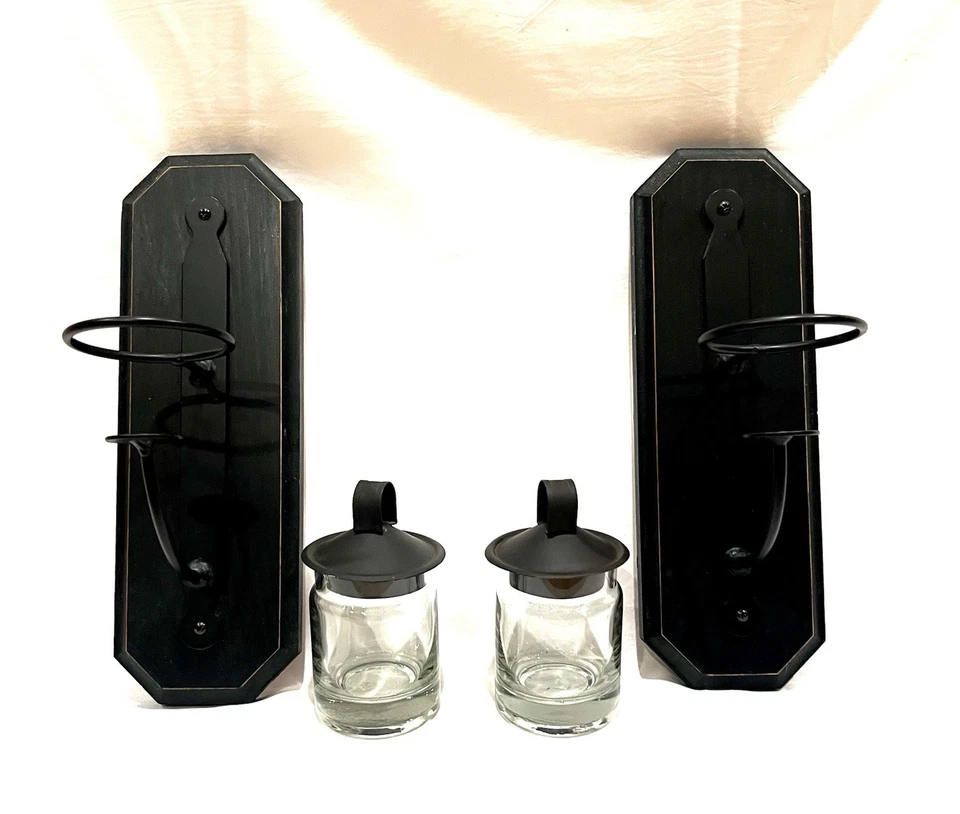 Aplique de pared negro hecho por Amish sostiene votivos o mini tarro velas o popurrí Foto 2 de 4