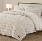 FRYE QUEEN Luxury Bubble Faux Fur Comforter 3 Piece Set, Cream - Reversible