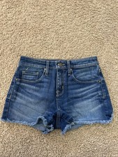 Mossimo womens high rise raw hem denim shorts size 2 /26 power stretch EUC