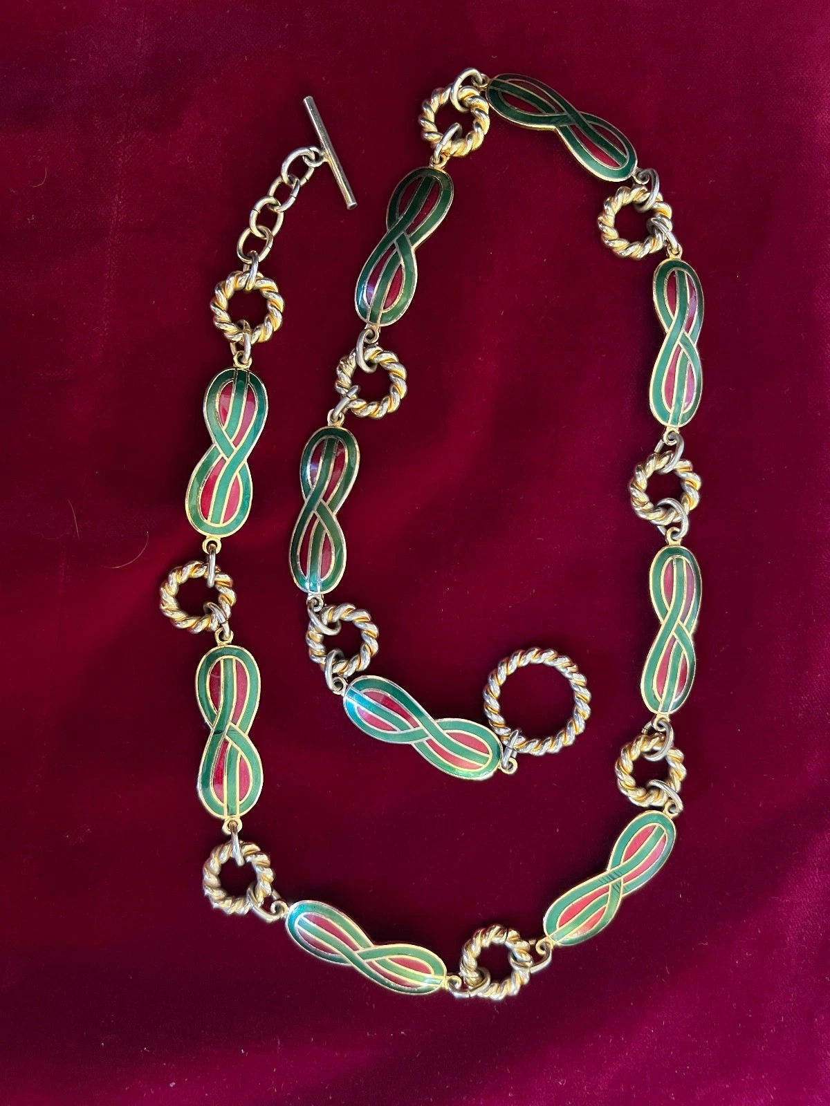 Collana cintura vintage rara italiana Gucci smalto rosso e verde metallo placcato oro