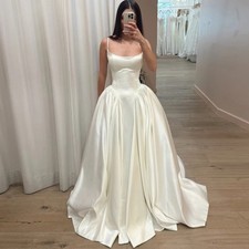 Modern A-line Wedding Dress Customized Spaghetti Strap Bridal Gown Pleat