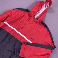 Vintage Nike Jacket Mens 2XL Red Black Anorak Windbreaker Hooded Swoosh 90s