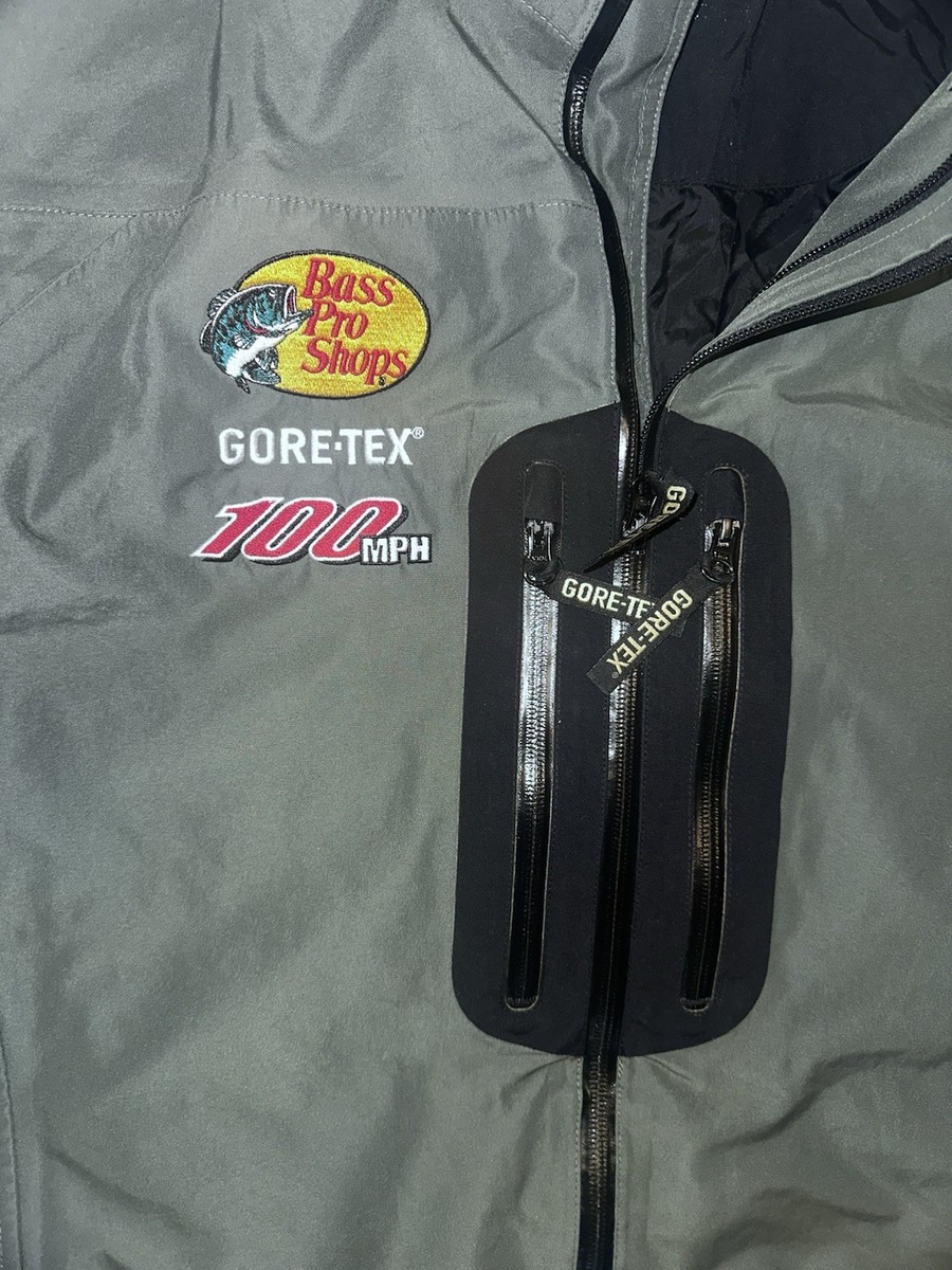 BASS PRO SHOPS GRAY 100MPH GORE-TEX JACKET w HOOD & BIBS MEN'S