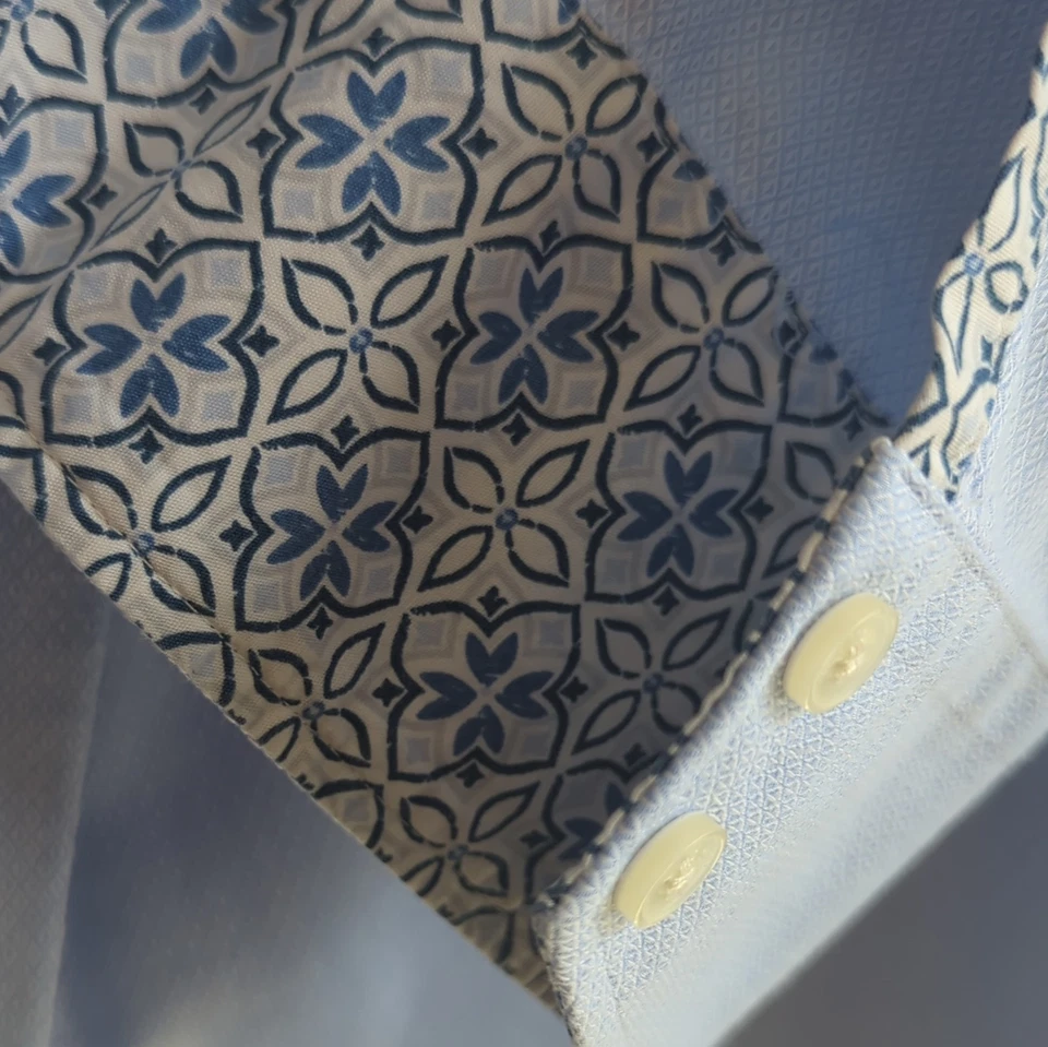 Ted Baker Endurance Blue Geometric Regular Fit Dress Shirt 16 34/35 Long Sleeve - Image 3 of 4