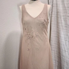 Aspeed Dress Womens Large Beige Sleeveless Beaded Floral Embellished Formal Gown