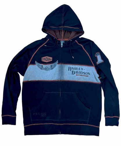 Harley Davidson Eisenblock Distressed doppelseitig Logo Reißverschluss Hoodie Herren Größe L