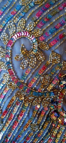 Primavera Couture Sz 6 Halter Dress 3219 Platinum Multicolor Sequins/Beads Slit - Picture 16 of 19
