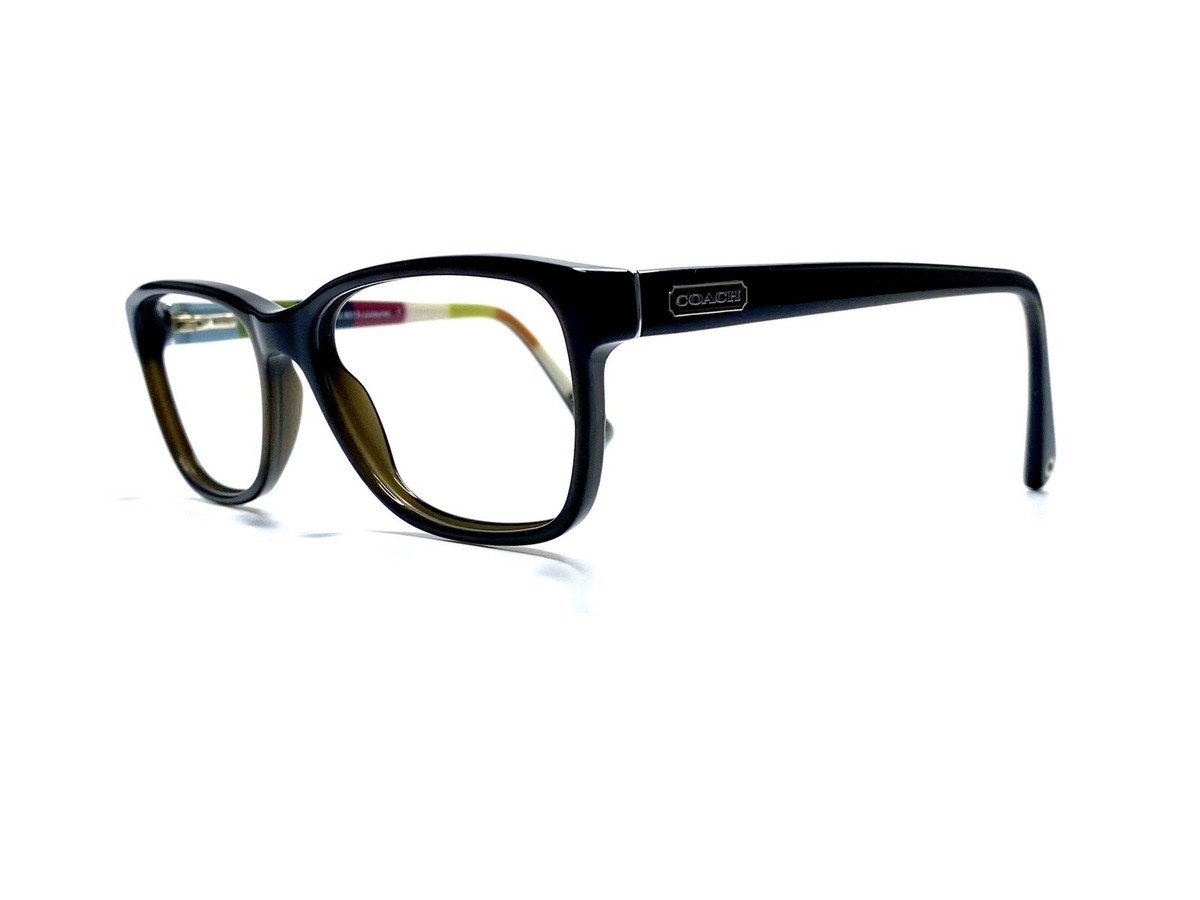 Coach Black Rectangular Glasses Stripe Interior Temple