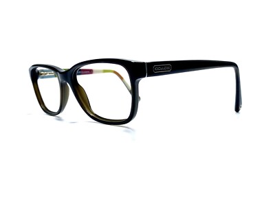 Coach Black Rectangular Glasses Stripe Interior Temple