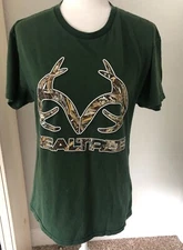 REALTREE Camo DEER ANTLER Mens M 38-40 Green HUNTING TEE SHIRT S/S Top Sports