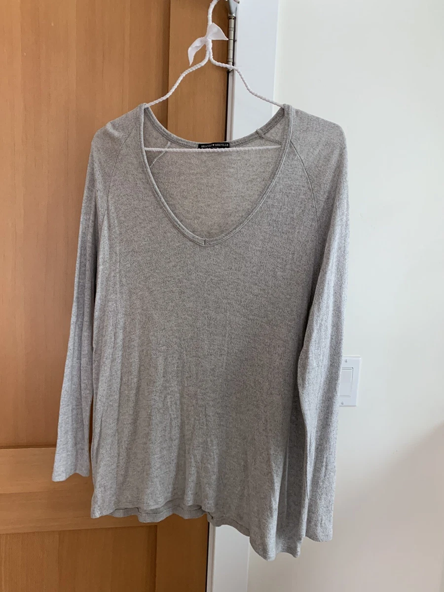 Brandy Melville long sleeve, knit top, v-neck, Gray One Size