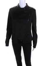 Lola & Sophie Womens Asymmetrical Zip-up Mandarin Collar Jacket Black Size Small