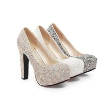 Womens Platform Block High Heels Bling Weding Party Dress Shoes Pumps Sz