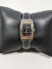Annex Black Dial Silver Rectangle Case 19.6 mm Black Leather Band Watch 8.5 Inch