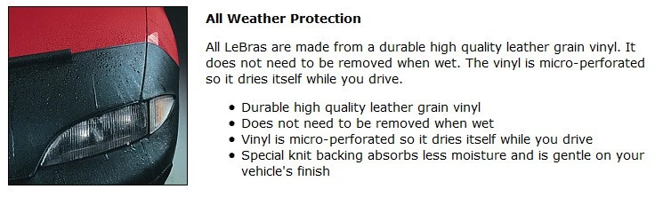 LeBra Front End Cover '98-'00 TOYOTA COROLLA SEDAN Hood Bumper Bra Mask 55695-01 - Image 3 of 4
