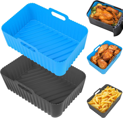 Silicone Air Fryer Liners Rectangle 2 Pack 8.0 Inch Airfryer Liners 8-10 QT Dual - Picture 11 of 12