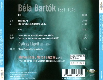 BART¢K: COMPLETE MUSIC FOR TWO PIANOS NEW CD