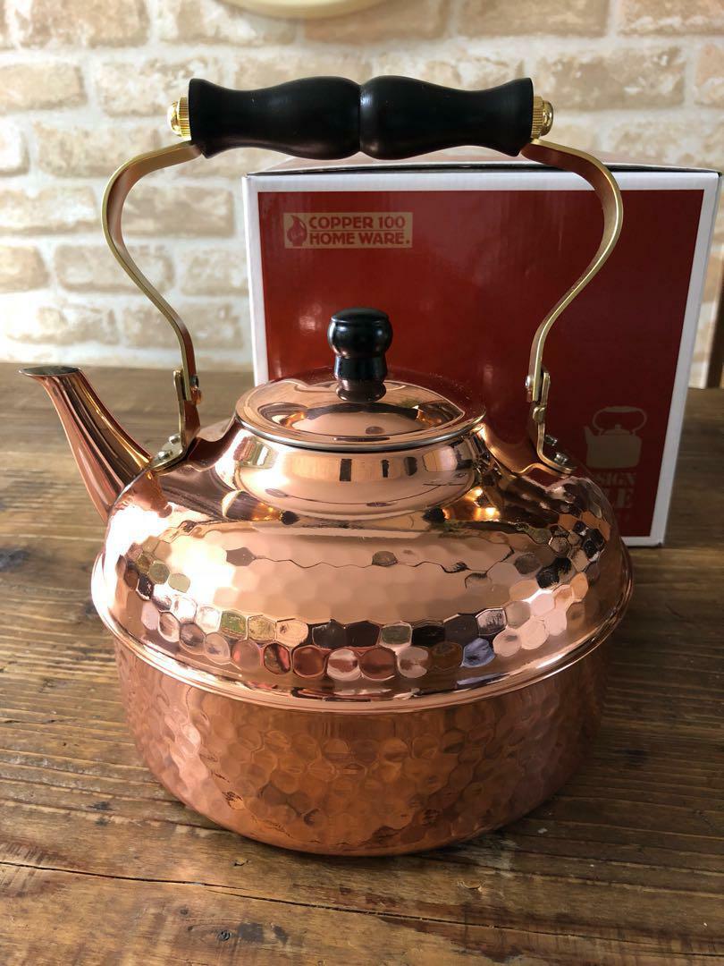 COPPER 100 Pure Copper Hammer Eyelet Kettle 2L S-810H Tea Pot F/S from  Japan New