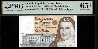 Ireland - Republic 5 Pound 1994 - 99 PMG 65 EPQ UNC P#75b | eBay