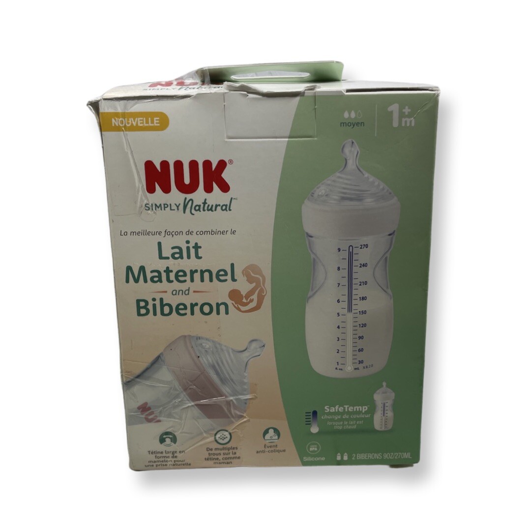 NUK, Simply Natural Bottles, 1+ Month Medium, 2 Pack 9 Oz Damaged Box Pink Heart