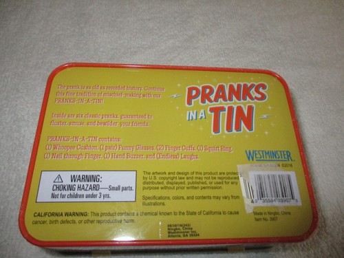 Pranks In A Tin Hinged Collectible Tin NEW PRANK GAG GIFT WHOOPEE CUSHION - Picture 2 of 4