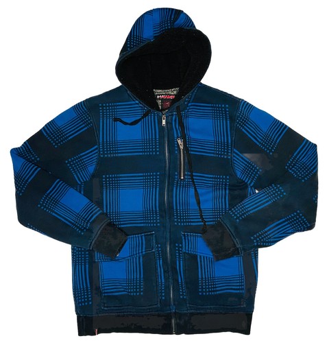 Tony Hawk Y2K Blue Plaid Plush Sherpa Lined Full-Zip Men's Jacket; S
