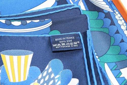Hermes Scarf La Patisserie Francaise 90 cm silk blue Carre french pastry 35" - Picture 10 of 10