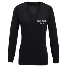 Personalised Embroidered Premier Womens V Neck Knitted Sweater OfficeWear PR696