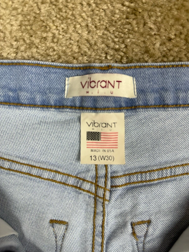 VIbrant MIU Wide Leg Jeans Size 13 / 30 Color Block Panel 2-Tone High Rise A343 - Image 4 of 4