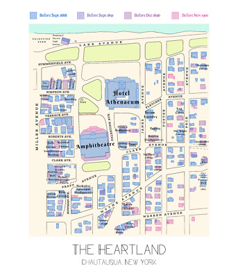Historic Chautauqua Institution Wall Art - Chautauqua Lake NY Handmade Map Print