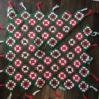 Vintage Granny Square Crochet Christmas Tree Skirt Handmade White Red Tassels