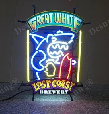 Great White Lost Coast Brewery 24''x20'' Neon Sign Light Lamp Decor With Dimmer