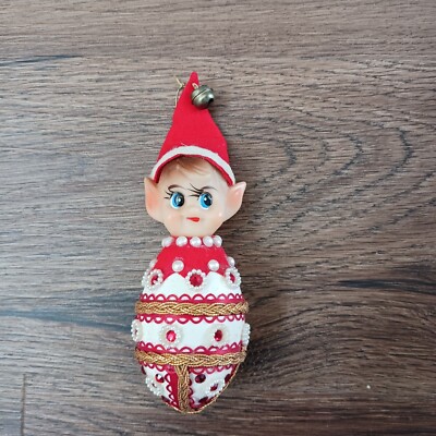 Vintage Plastic Elf Pixie Head Egg Shaped Body Ornament 5.5''