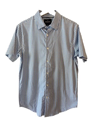 NWT DANIEL HECHTER PARIS Size S Men's Shirt Blue & White Checks Plaid Gingham