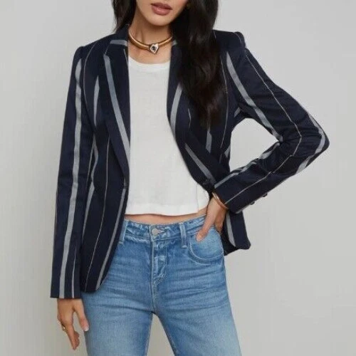 NEW AUTH L'AGENCE Striped Long Sleeve One Button Blazer Top - Picture 1 of 13