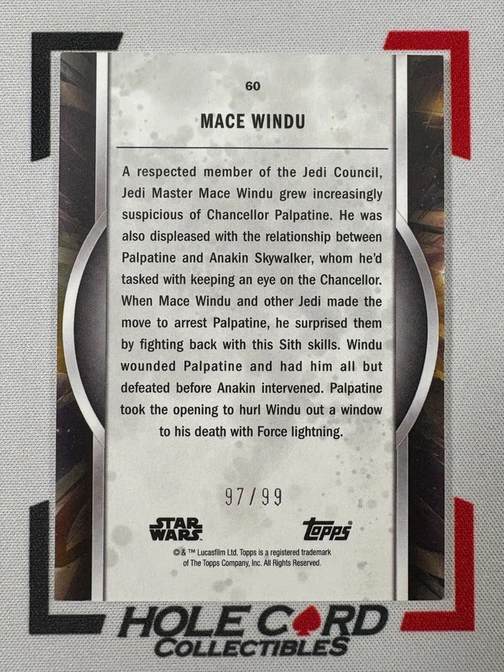 MACE WINDU 2022 Topps Star Wars Masterwork #60 Green 97/99 - Image 2 of 2