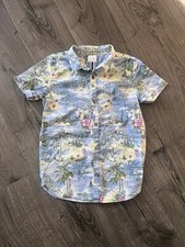 Cactus Boys Blue Hawaiian Print Summer Button Up Shirt Short Sleeve Sz 11 /12